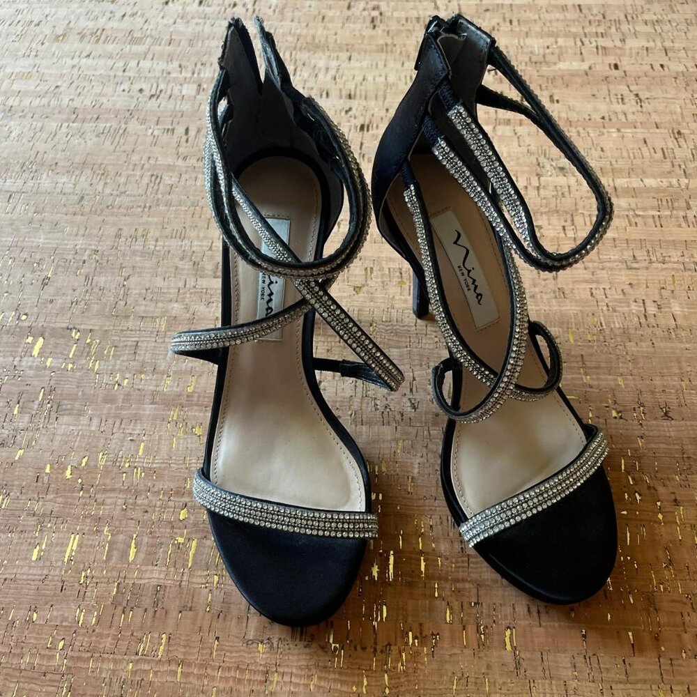 Nina Black and silver heels with rhinestones